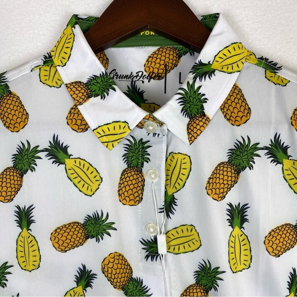 NEW Grunk Dolfer Birdies For Babies Kids Large White Pineapple Golf Polo Shirt
